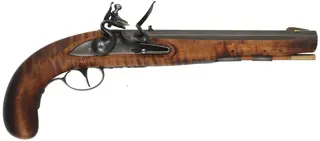 Kentucky Pistol,
.54 caliber, 10" barrel,
small Queen Anne flintlock, 
maple, iron trim, used